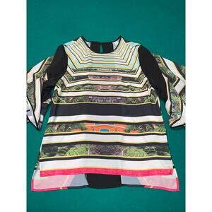 Clover Canyon Green Multicolor Floral Crew Neck 3/4 Sleeve Blouse Top Sz M